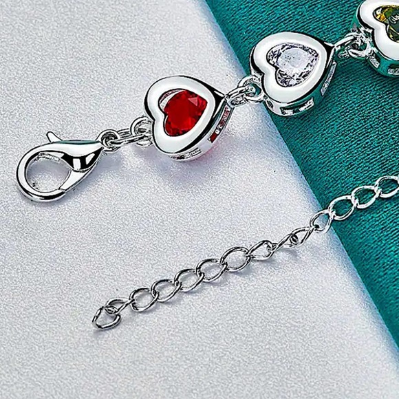 Sterling Silver Heart Multicolor Gemstone 925 Stamped Bracelet - Picture 12 of 12